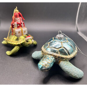 Lot of 2 Glass Turtle Ornaments Kirk Adler